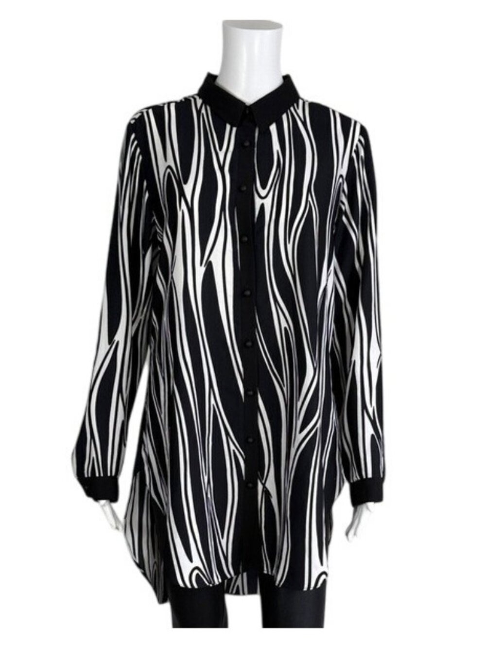 J Black & White Abstract Print Tunic Button Down Top Size M
